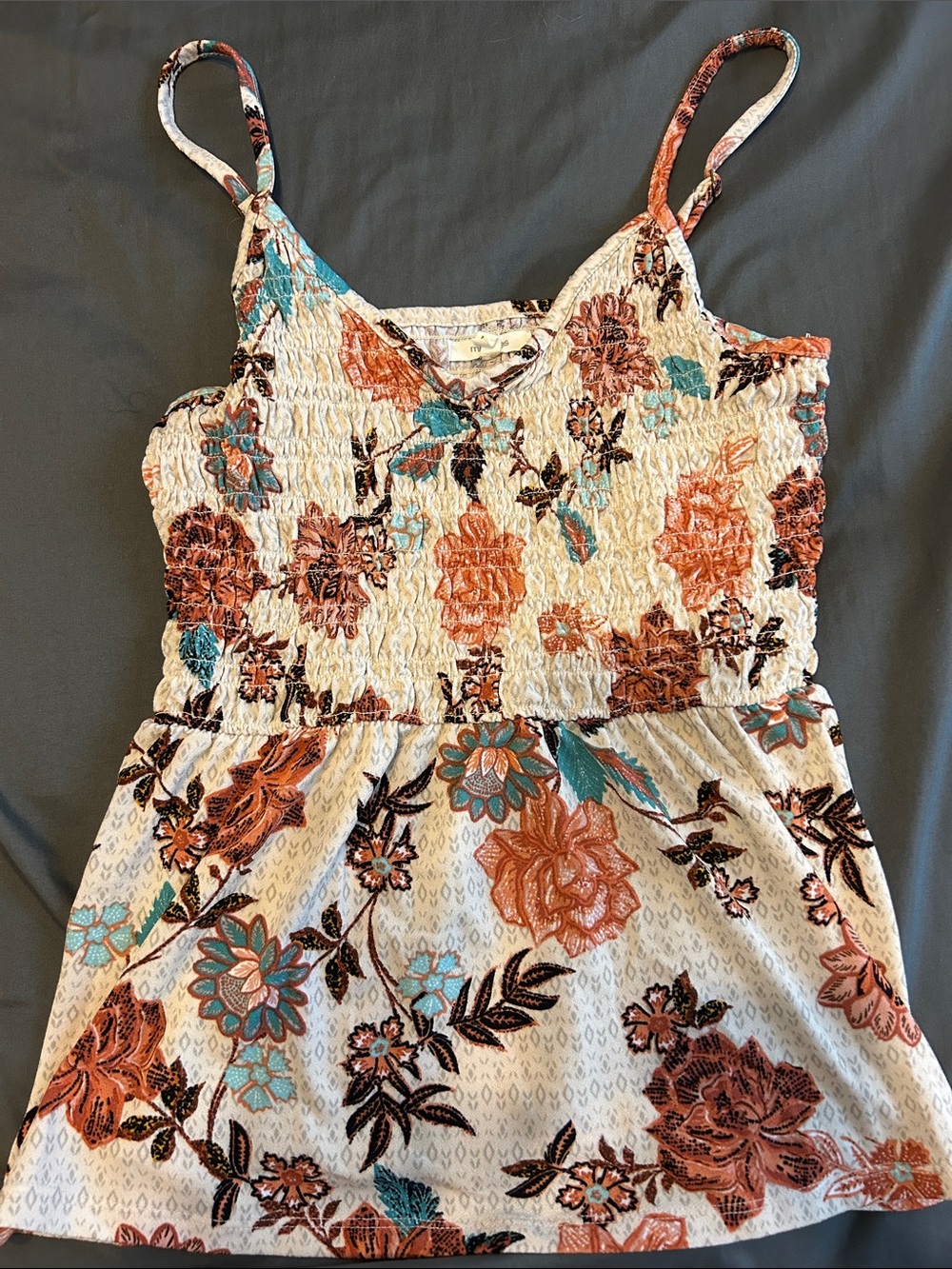 Women’s floral tank top - Cream with Rust & Teal